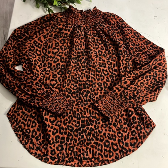 LOFT Orange and Black Leopard Print Blouse - Picture 3 of 9